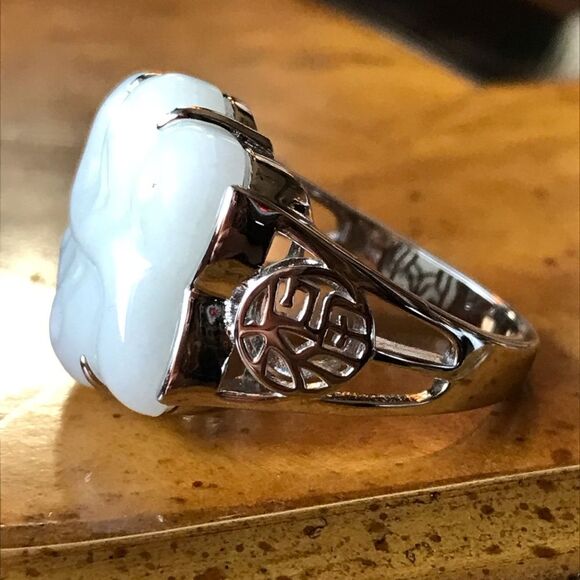 Natural Jade Sterling Silver Ring Discounted Size 9 - Picture 2 of 9